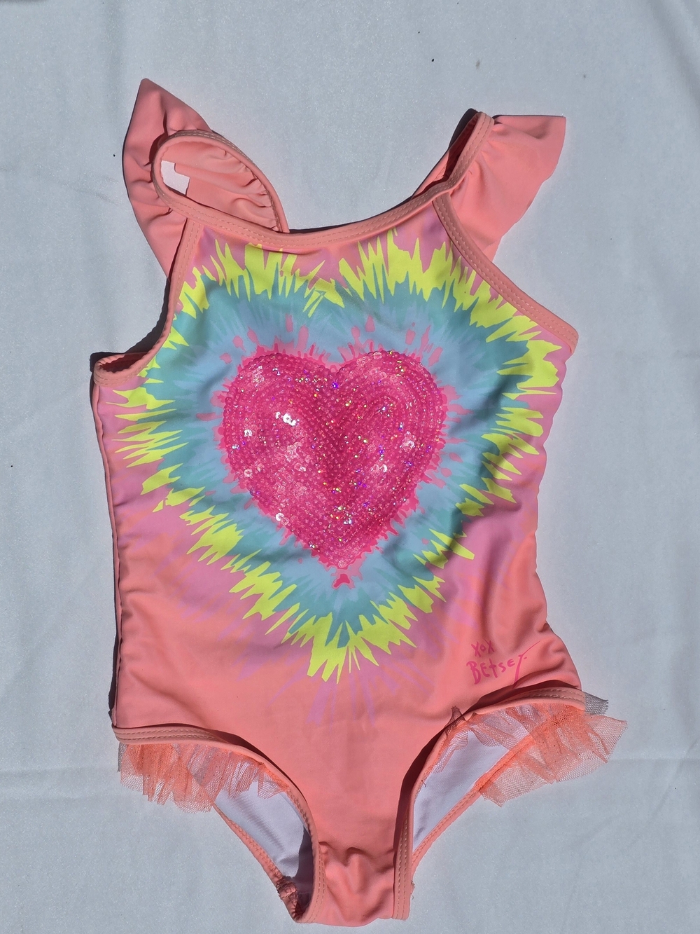 Betsey Johnson Pink Sequin Heart Tie-Dye One-Piece Size 4T